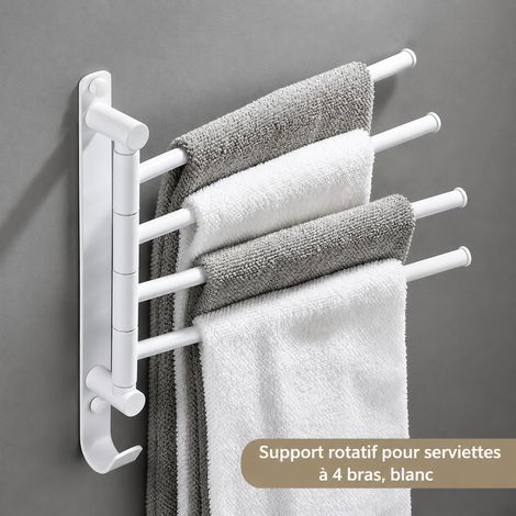 Porte-serviettes multi-barres 4 barres en tout cuivre blanc élégant mural sans perçage ou avec perçage possible 2 kg – Livraison gratuite