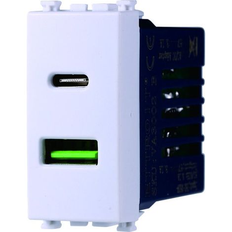 ETTROIT Presa USB 2 Porte 3,1A USB-A + USB Type C Compatibile Con Vimar Arkè Colore Bianco - VA3002B (1/2)