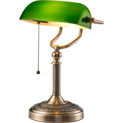 Lampe de bureau de banquier en verre vert avec interrupteur à chaîne à tirer (1/5)