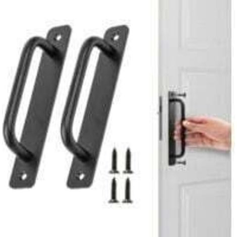 Lot de 2 poignées de porte de grange coulissante, poignée de porte de grange en alliage d'aluminium noir pour armoire de cuisine, salle de bain (148 mm) (1/4)