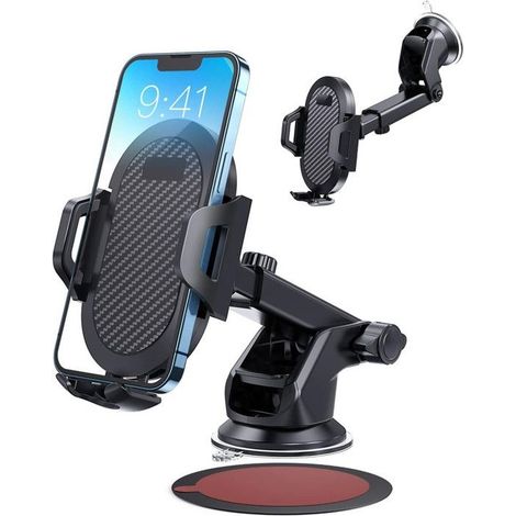 EGA Support téléphone voiture universel ventouse adhésive 360° pliable pour smartphones 4,7–7" - Noir (1/5)