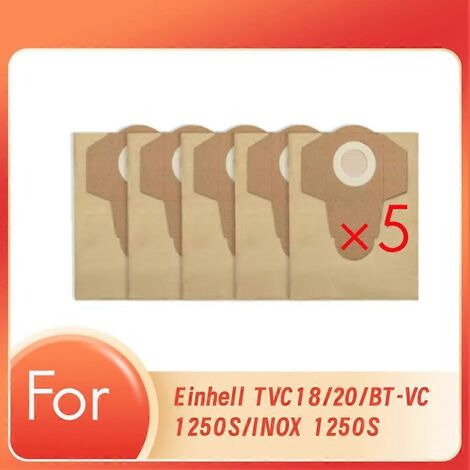 Lot de 5 sacs en papier de 20 L pour aspirateur eau et poussière Einhell TVC18/20/BT-VC 1250S/INOX 1250S (accessoires inclus). (1/5)