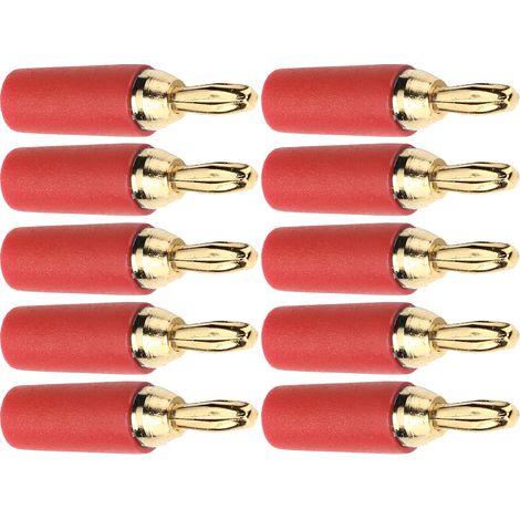 Lot de 10 fiches banane mâles 2,5mm dorées, laiton à souder, connecteurs rouges, kit d'accessoires (1/5)