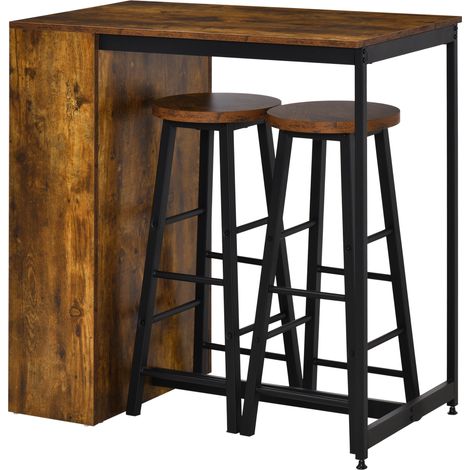HOMCOM Set Bancone Bar a 3 Ripiani e 2 Sgabelli Alti in Stile Industriale (1/5)