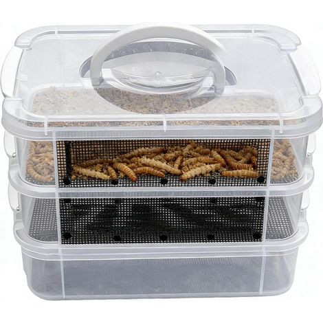 Kit Élevage Ver De Farine Vivant - Bac Nourrisseur À 2/3 Niveaux pour À Soie, Boîte Élevage Ver Farine, Conteneur d'alimentation pour De Farin pour Poules, Grenouilles, Lézards