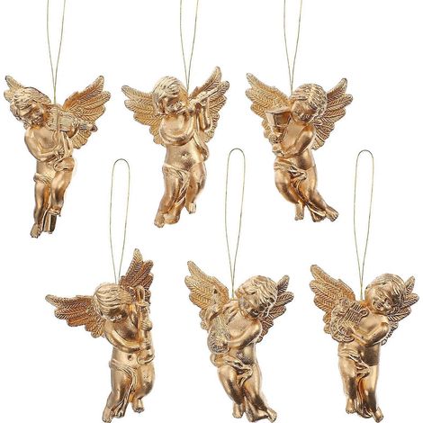 24 adorables pendentifs de Noël en plastique, motif ange, décorations à suspendre pour Noël-6CM-Golden (1/3)