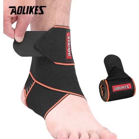 (Orange) Attelle de cheville réglable, en nylon respirant, super élastique et confortable, adaptée au sport. (1/2)