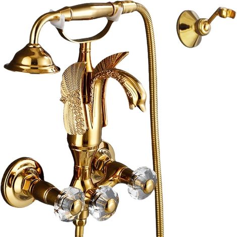 Robinet de baignoire, matériau en laiton, contrôle de température double, Or (1/2)