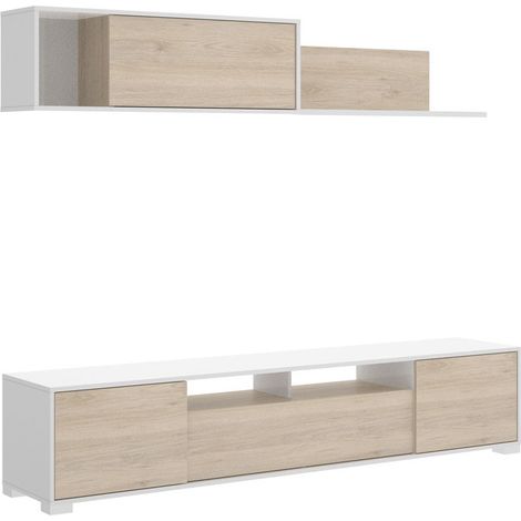 Ensemble séjour de 3 éléments coloris blanc brillant/naturel -PEGANE-