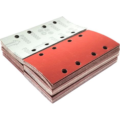 100pièces 93x185mm Papier Abrasif Rectangulaire Grain2000 Disques abrasifs Hook and Loop à 8Trous Papier de Verre pour Ponceuse Rectangulaire (1/5)