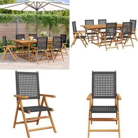 Ensemble à manger de jardin 7 pcs noir rotin et bois massif - Salon De Jardin - Mobilier De Jardin - Table De Jardin Extensible - Chaise De Jardin Inclinable - Meubles D'extérieur - Home & Living (1/5)