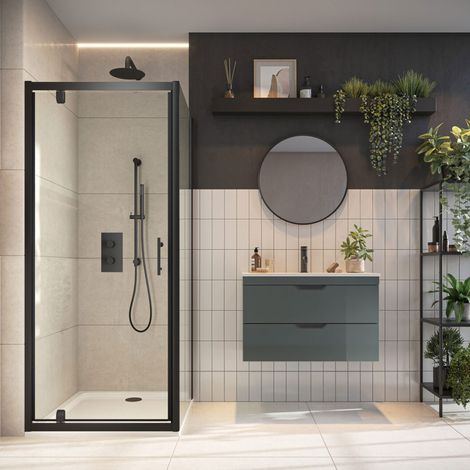 Orbit S6 Black Pivot Shower Door 800mm Wide - 6mm Glass (1/2)