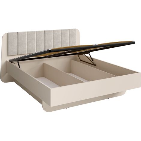 Cama con canapé AMALIE 180x200 cm - Cabecero tapizado en tela beige - Somier incluido - Colchón no incluido (1/5)
