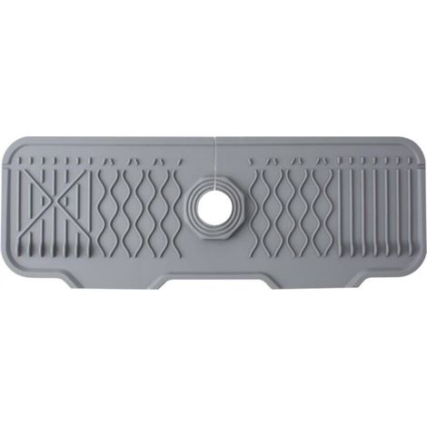 Tapis de robinet en silicone, protection anti-éclaboussures pour robinet d'évier, bac d'égouttement pour robinets à poignée, tapis d'évier pour comptoir de cuisine et de salle de bain (gris, 43 cm)