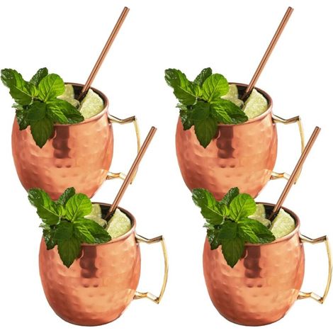 Set Moscow Mule Gläser -- 4 Becher - 4 Strohhalme - Verpackungskarton