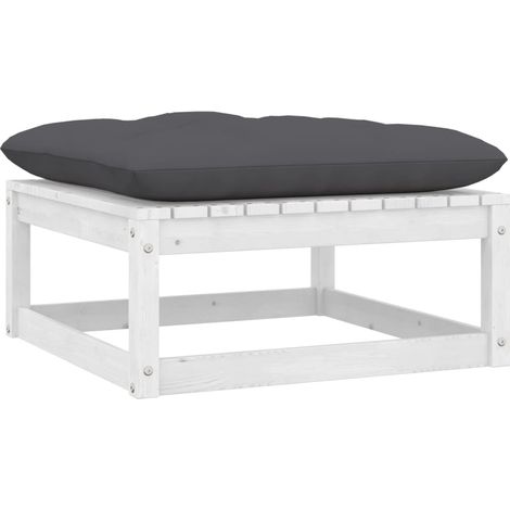 Repose-pied de jardin avec coussin Blanc Bois de pin massif vidaXL