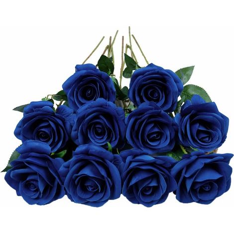 Bleu Royal Lot de 10 Roses artificielles en Soie pour Arrangement de Mariage, fête, décoration de la Maison (1/5)