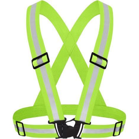 Harnais de Sécurité Réfléchissant Haute Visibilité Réglable Gilet Vert Fluorescent Unisexe (1/5)