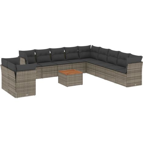 vidaXL Set Divani da Giardino 12 pz con Cuscini Grigio in Polyrattan (1/5)