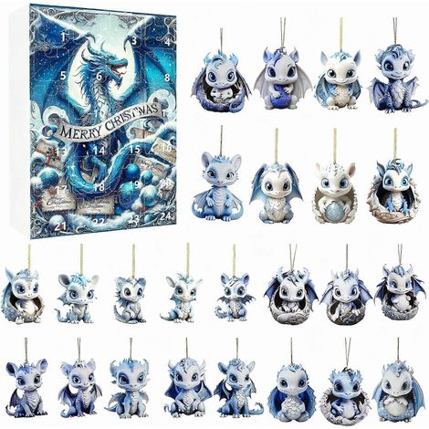 Calendrier de l'Avent 24 jours avec pendentif bébé dragon de glace en acrylique et coffret cadeau (1/5)