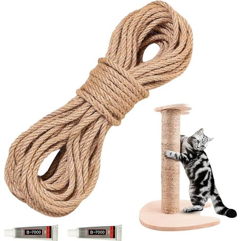 1 Corde Sisal 20m, 6mm Chanvre Naturel, 2 Colle, Pour Arbre à Chat et Bricolage