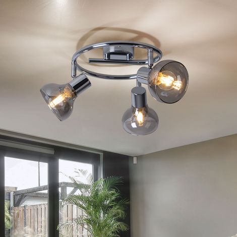 Plafoniera lampada da pranzo lampada da soffitto lampada da sala da pranzo lampada da soggiorno lampada da cucina, faretti mobili 3 lampadine, metallo vetro cromato, E14, D 25 cm