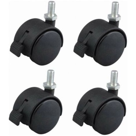4 Pcs roulette de meuble 40mm pivotante avec frein noir nylon fixation par vis M8x15 charge 40kg / roue (1/3)