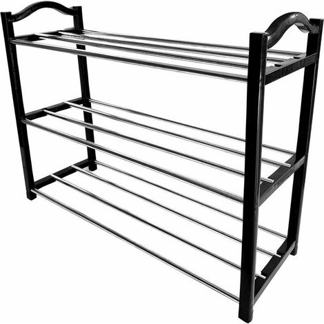 Étagère à chaussures à 3 niveaux grande capacité étagère à chaussures peu encombrante pour placard de porte de couloir d'entrée (noir-55cm) (1/5)