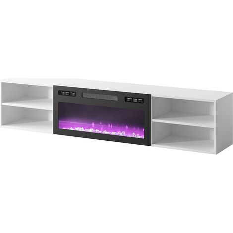 Meuble TV 180x39x33 cm blanc mat ROLLI avec cheminée intégrée noir meuble Hi-fi à susprendre ou á poser (1/3)