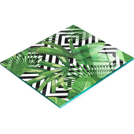 Tagliere decorativo in vetro temperato con motivo a foglie tropicali, 60x52 cm. (1/5)