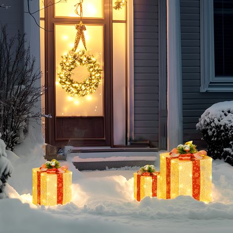 Juego de 3 Cajas de Regalo Navidad con 58 LED Blanco Cálido Adornos Luminosos para el Árbol de Navidad Dorado (1/5)