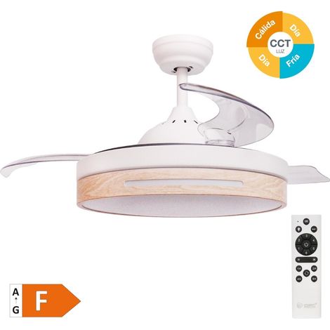 Ventilador de techo "Buccheri" con luz LED regulable y mando a distancia (36W 3CCT 3547lm) color blanco y efecto madera (1/5)
