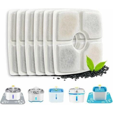 Fontaines Lot de 6 filtres automatiques pour Fontaine à Chat, avec résine et Charbon Actif, Filtre à Eau de Rechange pour Chats & Chiens (carré) (1/5)