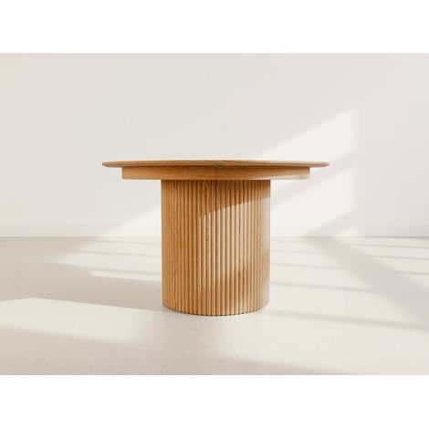 Freya - table à manger ronde extensible avec rangements - effet bois - 4 à 8 personnes