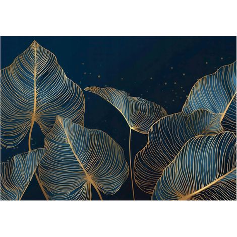 Papier peint mural feuilles dorées glamour intissé grand format design intérieur salon chambre pas cher 150x105 cm