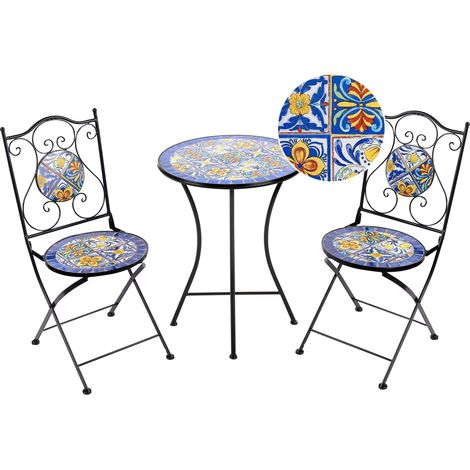 Beliani Bistro Set Folding Black Iron Seats 2 Outdoor Garden Vintage Style Metal, Mediterranean, E-Coating, For Outdoor Use, 60 x 60 x 75 cm, Wind Resistant CORIANO (1/5)