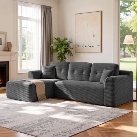 Canapé d’Angle, Canapé Modulable 244 cm, Livré Compressé en Colis, sans Montage, avec Grande Méridienne à Gauche, pour Salon, Chambre d’Amis, Gris Ardoise LCS183GN01 (1/5)