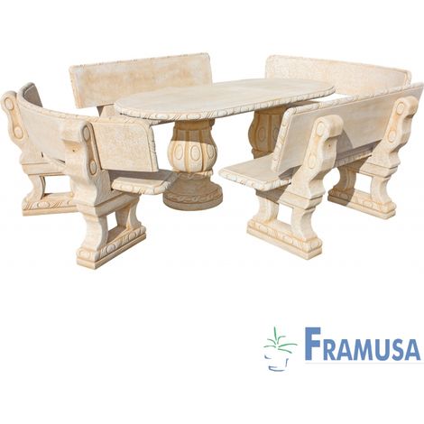 CONJUNTO COMEDOR PIEDRA OVALADO JARDIN CIRUELO NATURAL OCRE