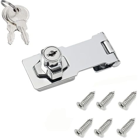 Sollbry Serrures à loquet à clé, serrures d'armoire, loquet de verrouillage à clé à bouton rotatif pour petite porte d'armoire, alliage de zinc avec fer chromé, avec clés et vis, argent, 4 pouces (1/2)