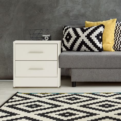 ML-Design Mesita de Noche con 2x Cajónes Estante Abierto 38 x 37 x 34 cm Blanco Manijas Aluminio Mesa Auxiliar para Libros, Teléfono Cómoda Lisa de Madera Mueble Cajonera Decorativa para Dormitorios (1/4)