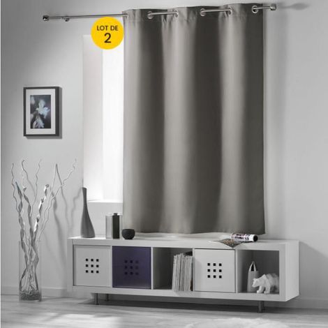 Paire de rideaux a oeillets 140 x 180 cm occultant uni occult Gris perle (1/3)