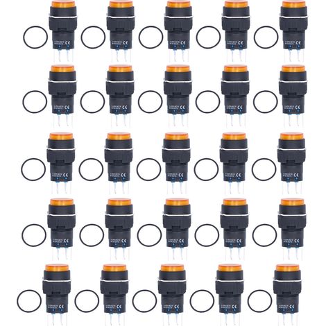 25 Pièces Interrupteur à Bouton Poussoir Momentané Auto-Verrouillant 8 Broches Rond Lumineux 24V BEMLA1622DSY 16mm Jaune (1/5)