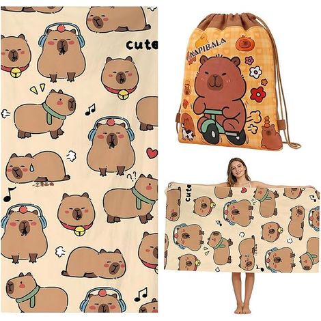 Serviette de Plage, Sac à Cordon, Serviettes de Plage sur Le Thème pour Voyage, Piscine, Yoga, Gym, Sport,Serviette Bain Microfibre pour Plage-150×75cm (1/5)