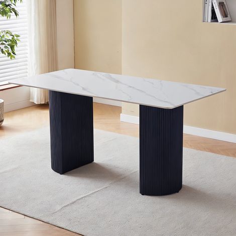 Tavolo Rettangolare Megalit con Piano in Ceramica Bianco Lucido e Struttura Nera – Design Moderno (1/5)