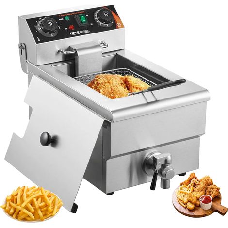 Friteuse commerciale 3000 W, friteuses à bain d'huile électrique avec panier, en acier inox, 9 L, avec contrôle du temps et de la température, protection contre la surchauffe, pour restaurant (1/5)