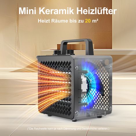 Elektro-Keramikheizer 2000W - Kompakter Gebläseheizer fürs Büro, schnelles & sparsames Heizen - Schwarz [Energieklasse A] (1/5)