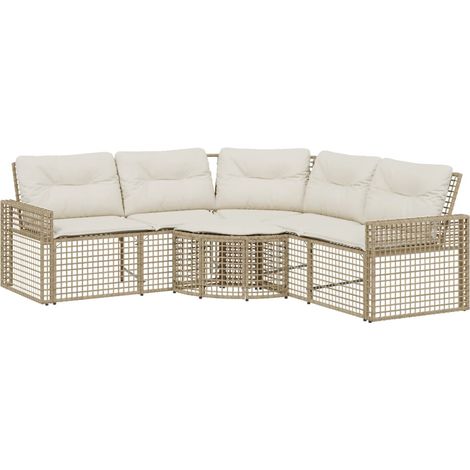 Maison Exclusive - Divano da Giardino a L con Cuscini e Pouf Beige in Polyrattan