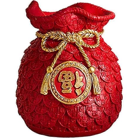 Vase à fleurs en forme de sac d'argent, pot de fleurs Feng Shui pour la décoration de la maison, du salon ou d'une chambre d'étudiant-Red (1/5)