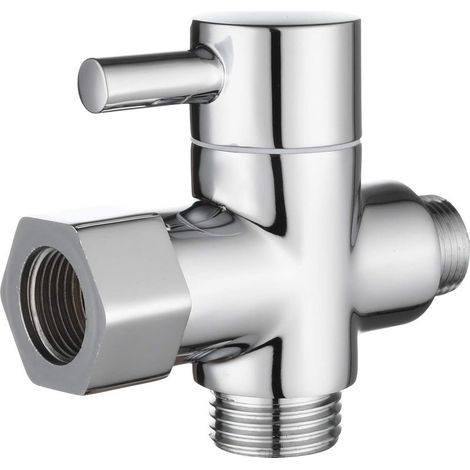 Adaptateur en 12/17 TT 3/8" avec vanne de dérivation Commutation du débit d'eau pour salle de bain Douche 3 voies, Chromé (1/5)