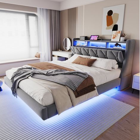 lit adulte lit double rangement 180x200 gris OKMYHOME (1/3)